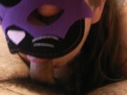 Close up oral sexual intercourse chunky masked housewife sucking his penis